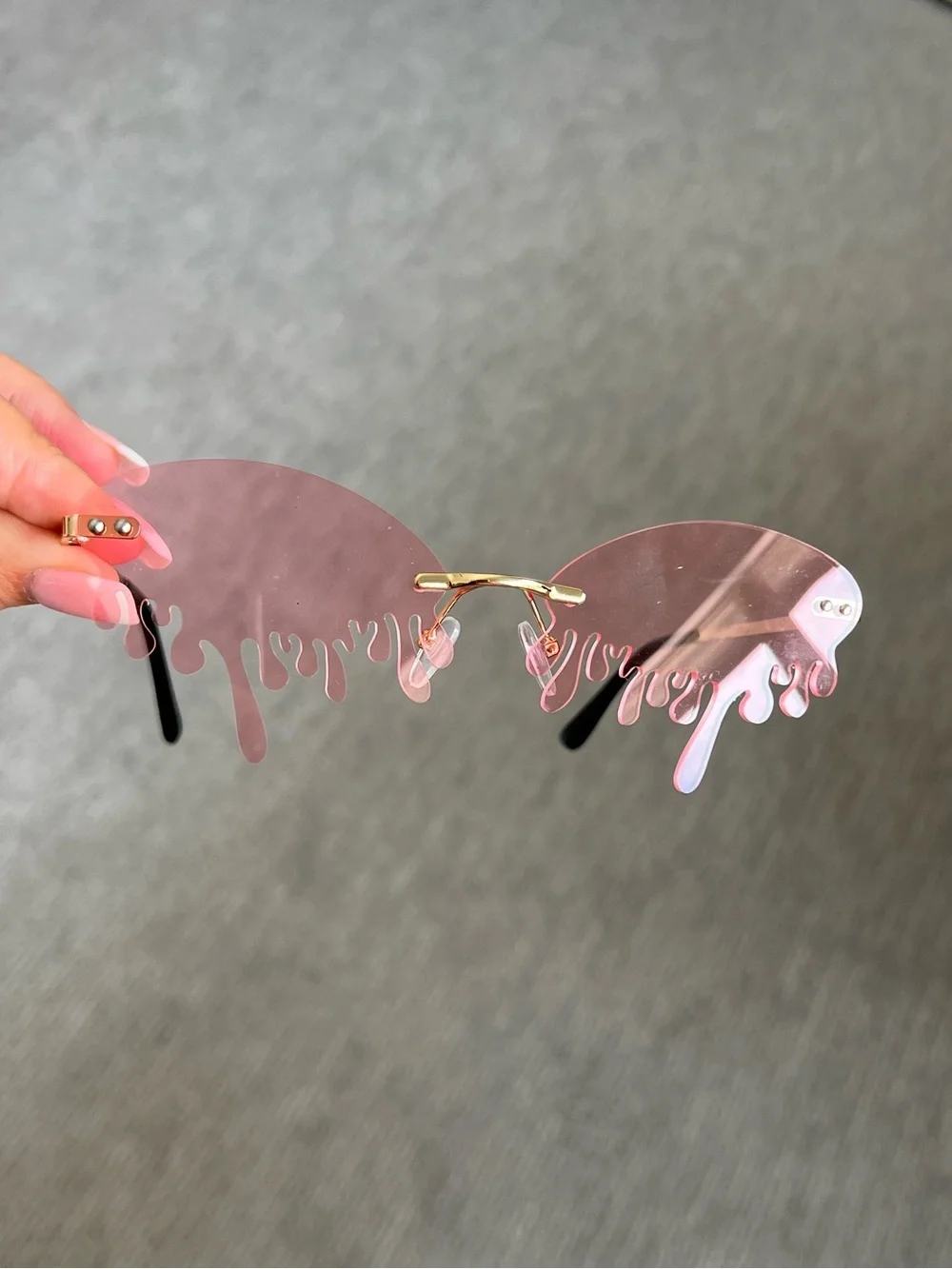 Rimless Pink Drip Lens Sunglasses for Women